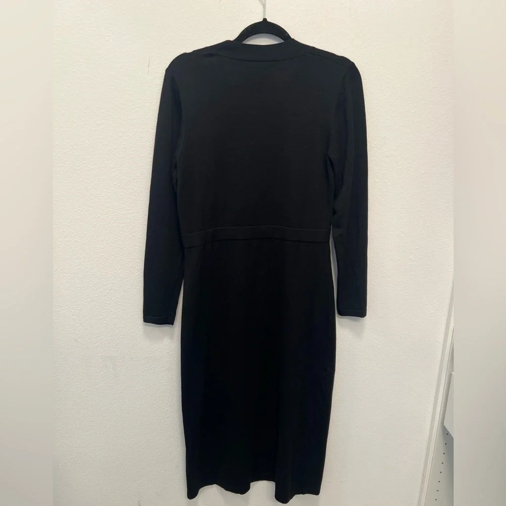 Maia Black Wrap Midi Dress Gold Button Detail | Long Sleeve | Size M - Picture 2 of 4